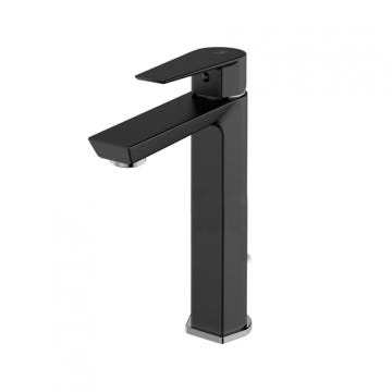 Grifo de lavabo alto aroha negro sin desagüe semiautomático Galindo